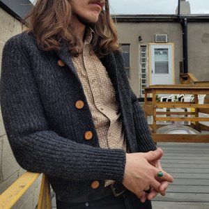 60s Charcoal Blue Double-Knit Wool Sweater